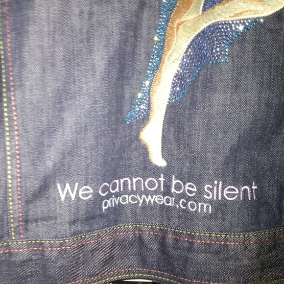 ❤️PRIVACY WEAR Jeweled Pink Ribbon Breast Cancer Awareness Denim Jacket Size XXL - Picture 6 of 12